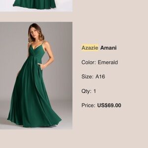 Azazie Amani Dress in Emerald NWT